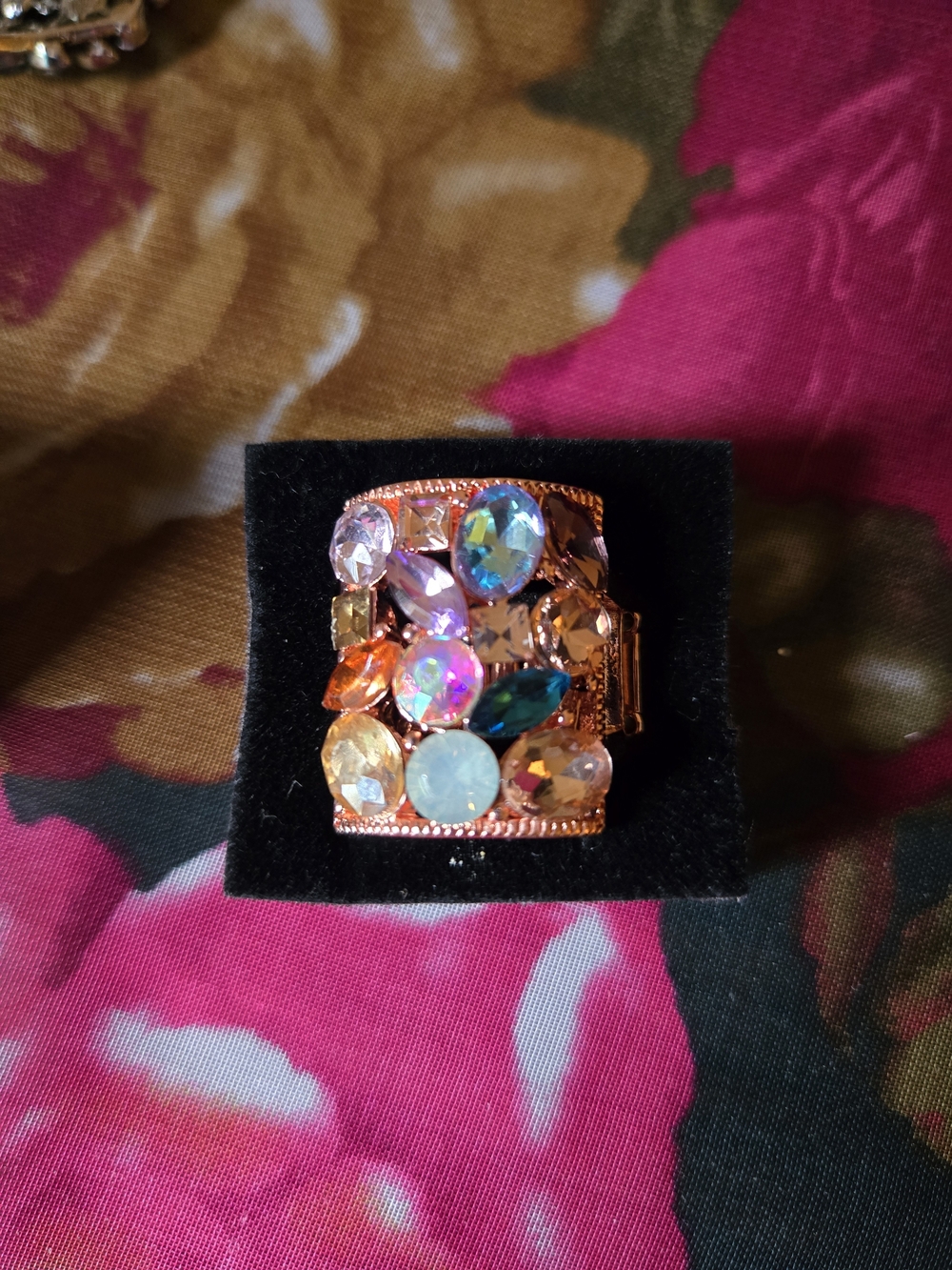 Multicolor Crystal Cluster Statement Ring - Rose Gold Tone